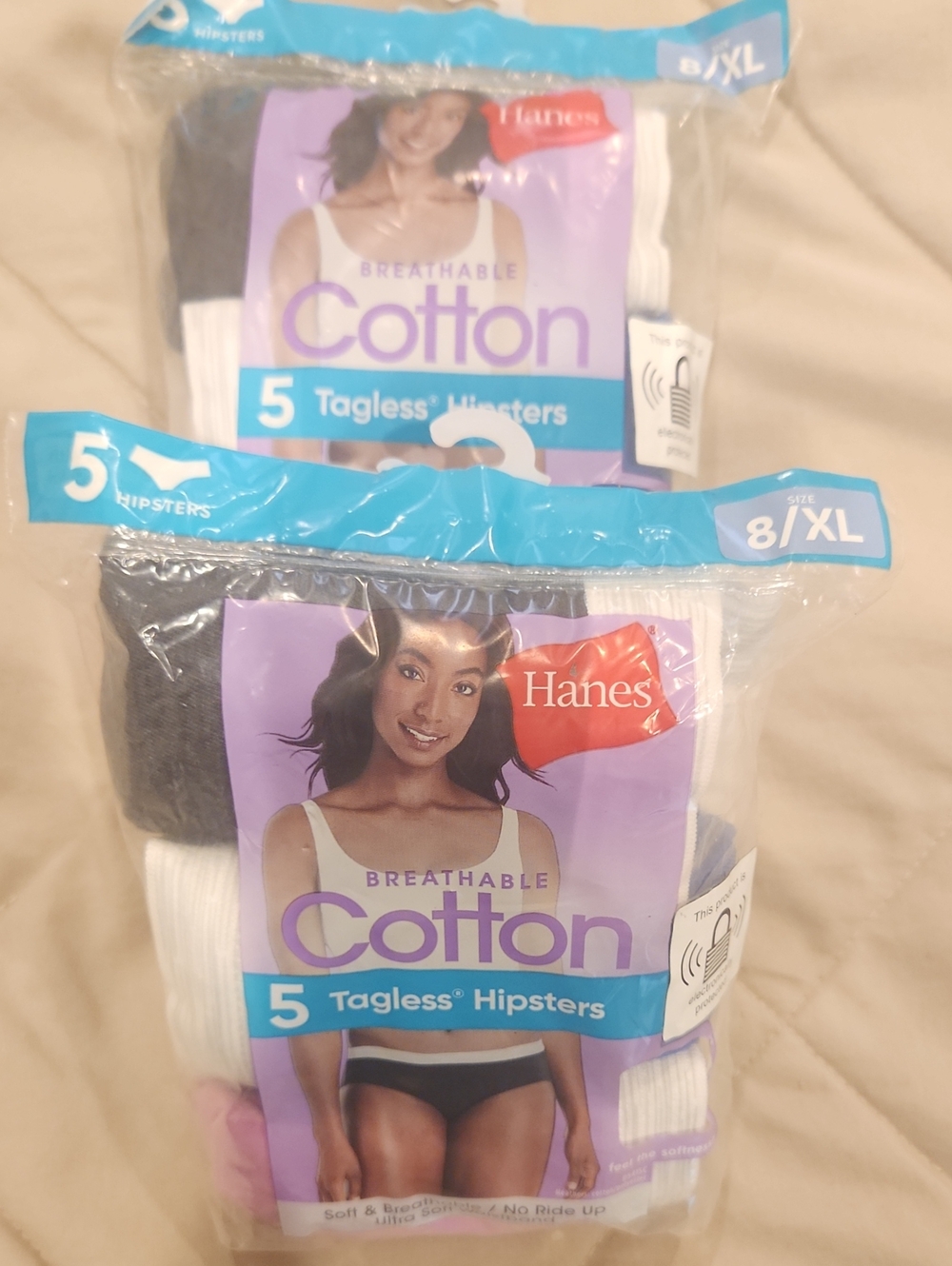 2 PACKS--Hanes 5-Pack Tagless Cotton Hipsters - Black, White, Pink